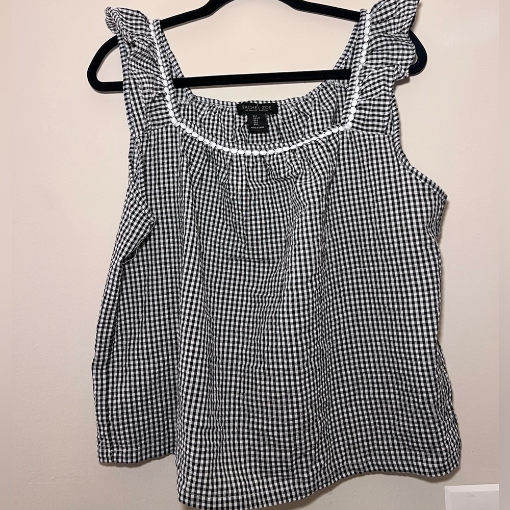 RACHEL ZOE | Women’s Vintage Square Neck, Gingham Sleveeless Tank Top, Ruffles